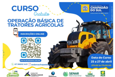 Imagem da notícia Chapadão do Sul abre vagas para o curso Operação Básica de Tratores Agrícolas